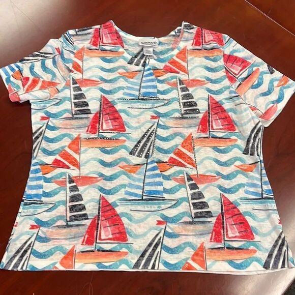 Serengeti Tops - Serengeti Crystal Embellished Sailboat T-Shirt sz 1X NWOT